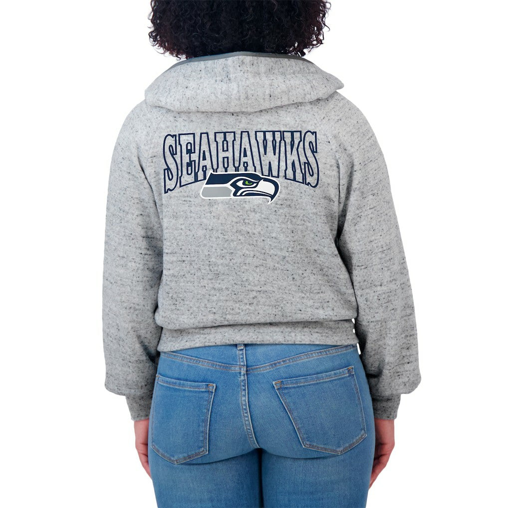 Seattle Seahawks WEAR by Erin Andrews Women's Speckled Fleece Cropped Full-Zip Hoodie - Heather Gray Hoodies