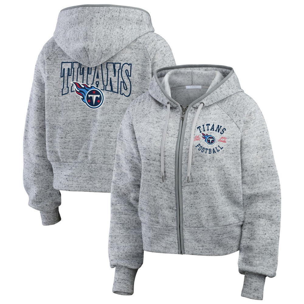 Tennessee Titans WEAR by Erin Andrews Women's Speckled Fleece Cropped Full-Zip Hoodie - Heather Gray Hoodies