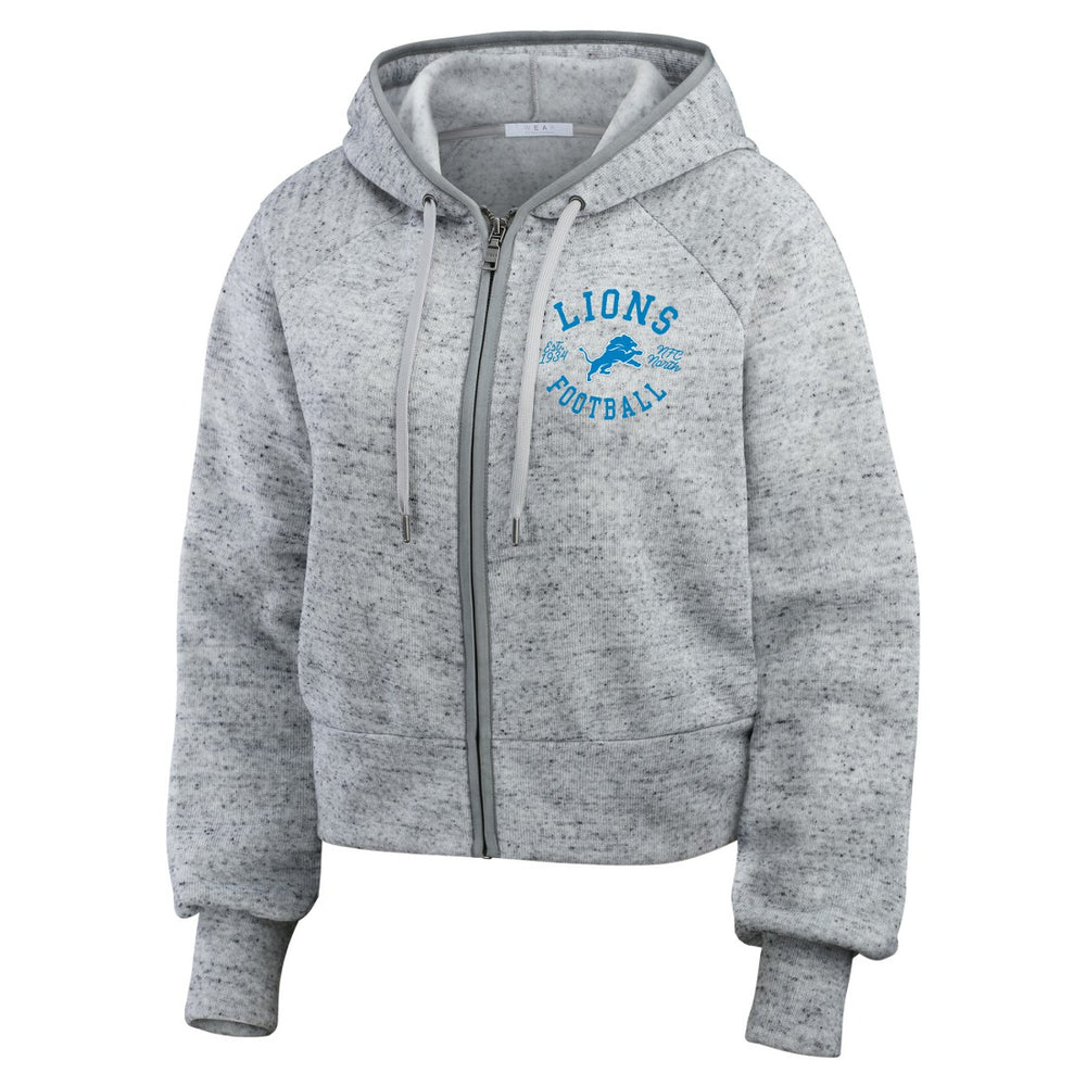 Detroit Lions WEAR by Erin Andrews Women's Speckled Fleece Cropped Full-Zip Hoodie - Heather Gray Hoodies