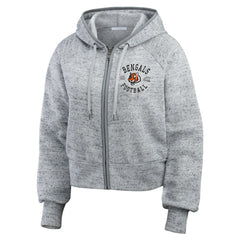 Cincinnati Bengals WEAR by Erin Andrews Women's Speckled Fleece Cropped Full-Zip Hoodie - Heather Gray Hoodies