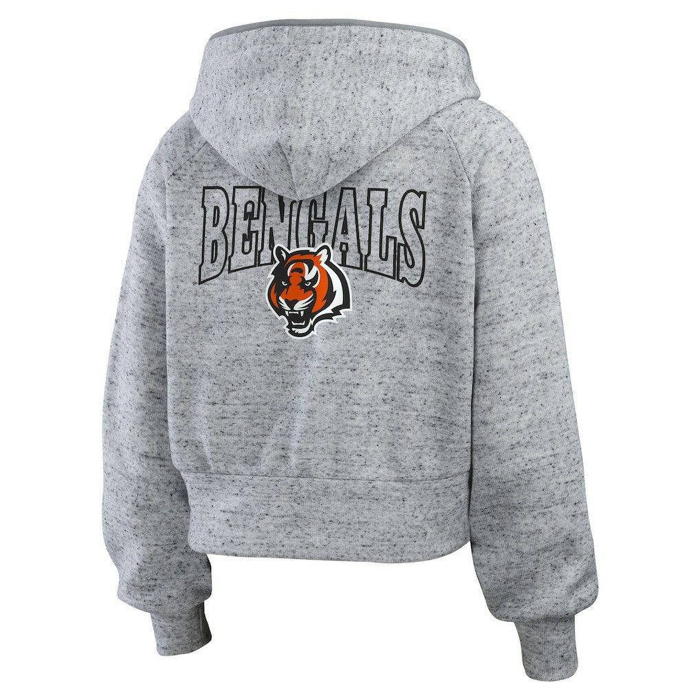 Cincinnati Bengals WEAR by Erin Andrews Women's Speckled Fleece Cropped Full-Zip Hoodie - Heather Gray Hoodies