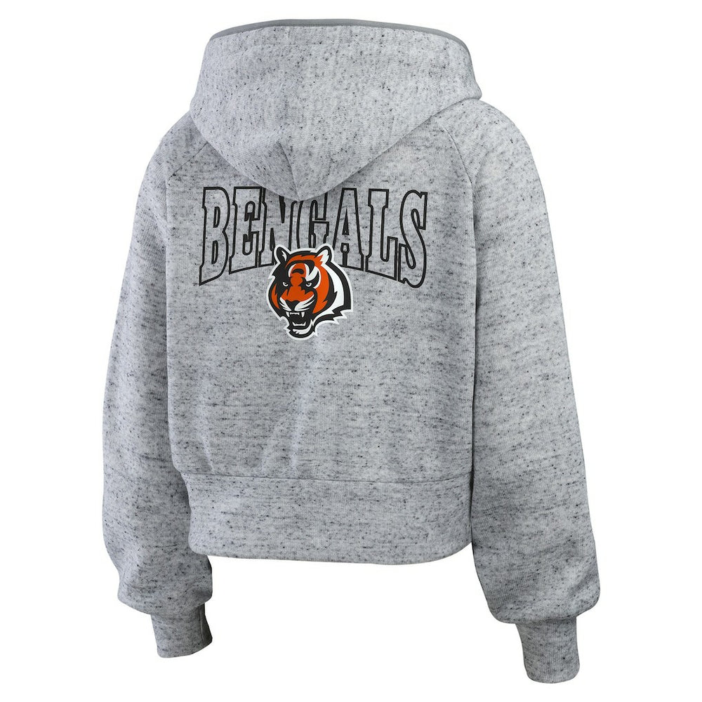 Cincinnati Bengals WEAR by Erin Andrews Women's Speckled Fleece Cropped Full-Zip Hoodie - Heather Gray Hoodies