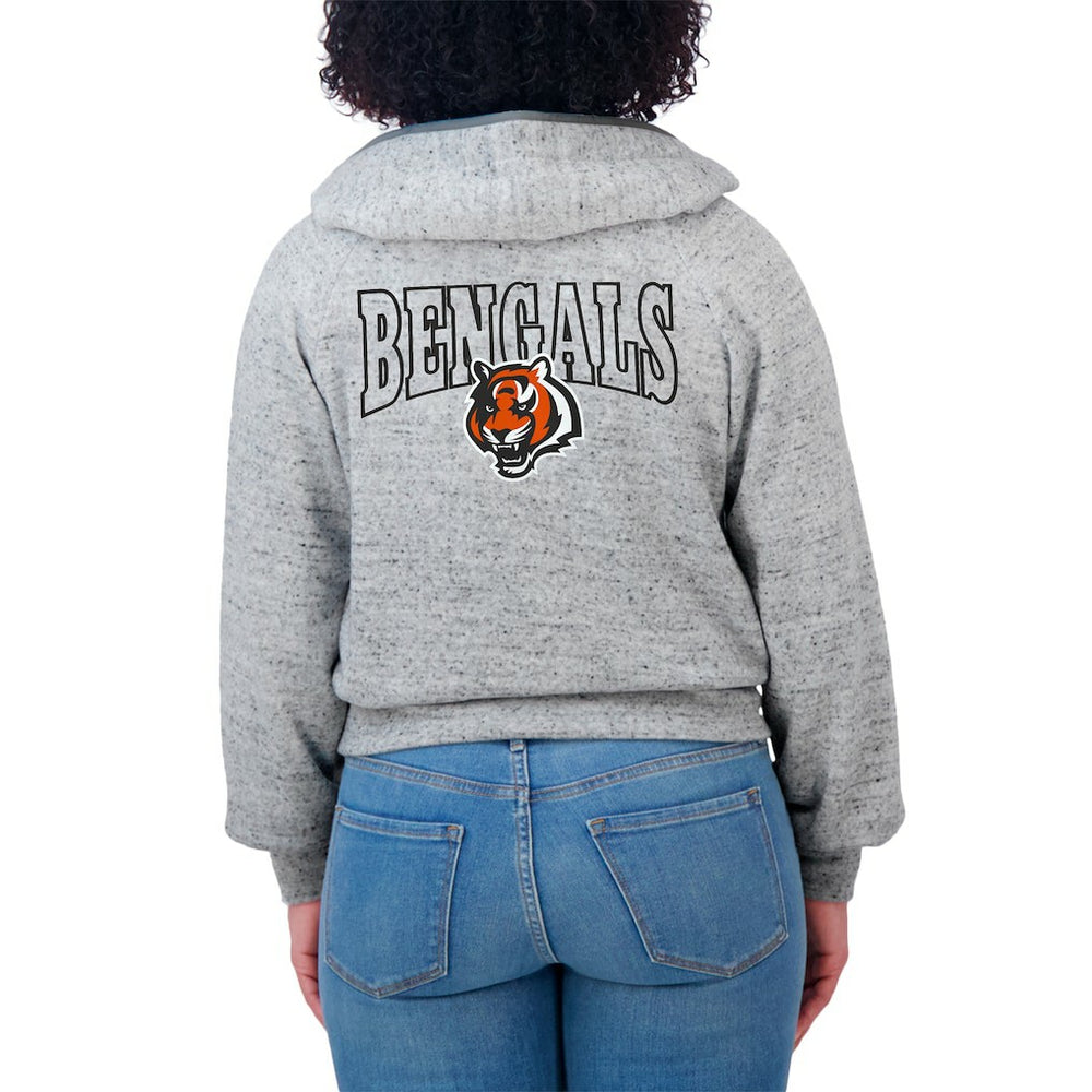 Cincinnati Bengals WEAR by Erin Andrews Women's Speckled Fleece Cropped Full-Zip Hoodie - Heather Gray Hoodies