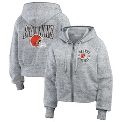 Cleveland Browns WEAR by Erin Andrews Women's Speckled Fleece Cropped Full-Zip Hoodie - Heather Gray Hoodies