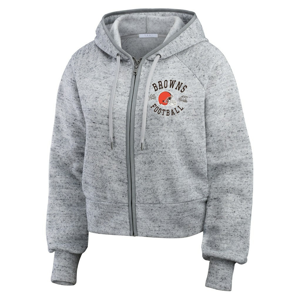 Cleveland Browns WEAR by Erin Andrews Women's Speckled Fleece Cropped Full-Zip Hoodie - Heather Gray Hoodies