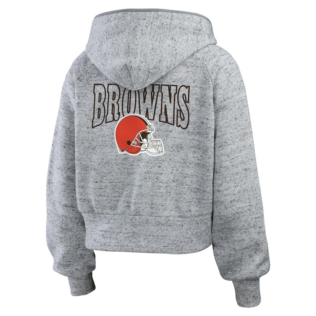 Cleveland Browns WEAR by Erin Andrews Women's Speckled Fleece Cropped Full-Zip Hoodie - Heather Gray Hoodies