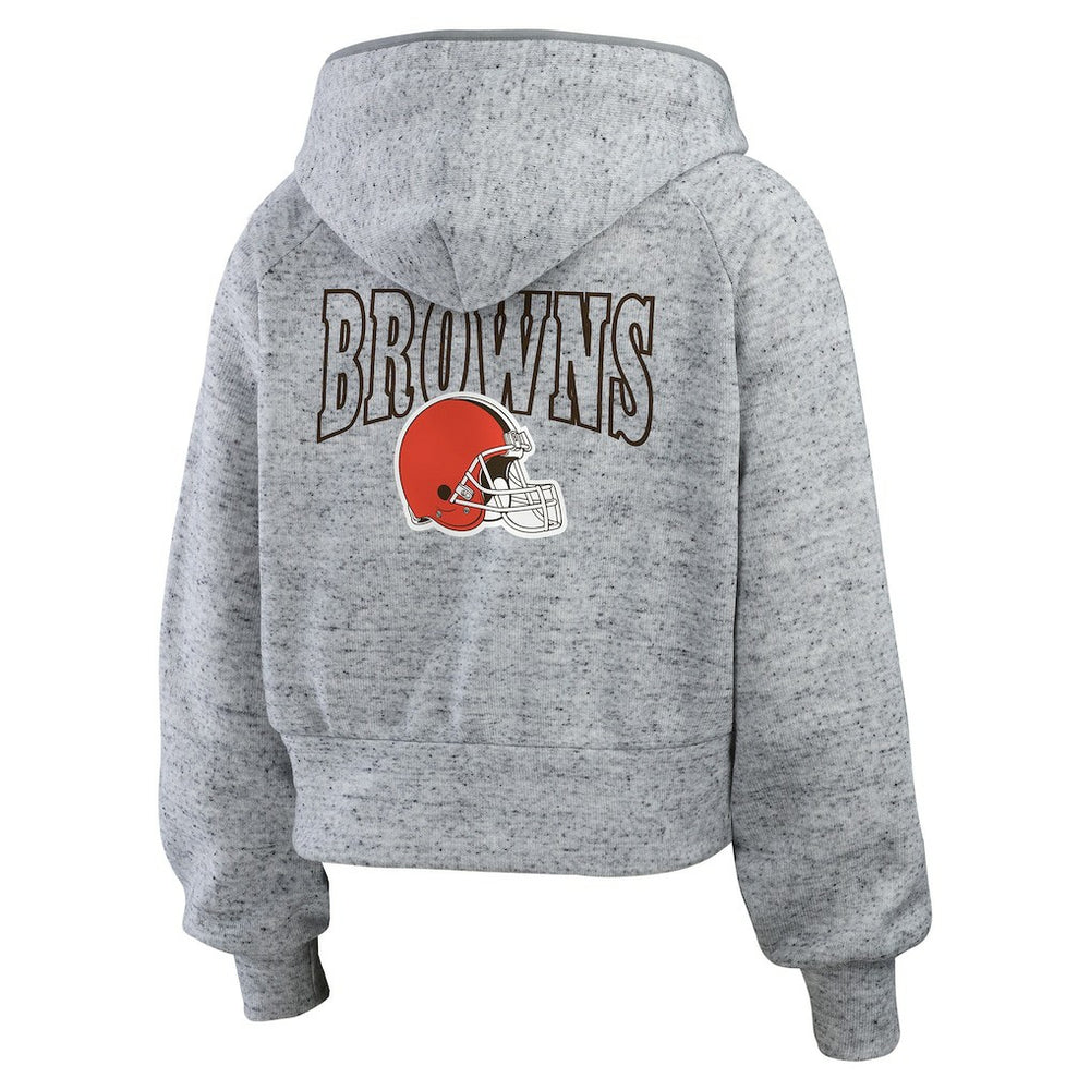 Cleveland Browns WEAR by Erin Andrews Women's Speckled Fleece Cropped Full-Zip Hoodie - Heather Gray Hoodies