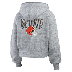Cleveland Browns WEAR by Erin Andrews Women's Speckled Fleece Cropped Full-Zip Hoodie - Heather Gray Hoodies