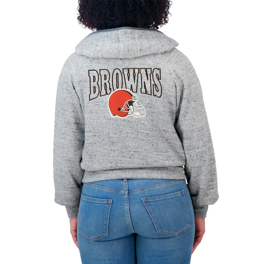 Cleveland Browns WEAR by Erin Andrews Women's Speckled Fleece Cropped Full-Zip Hoodie - Heather Gray Hoodies