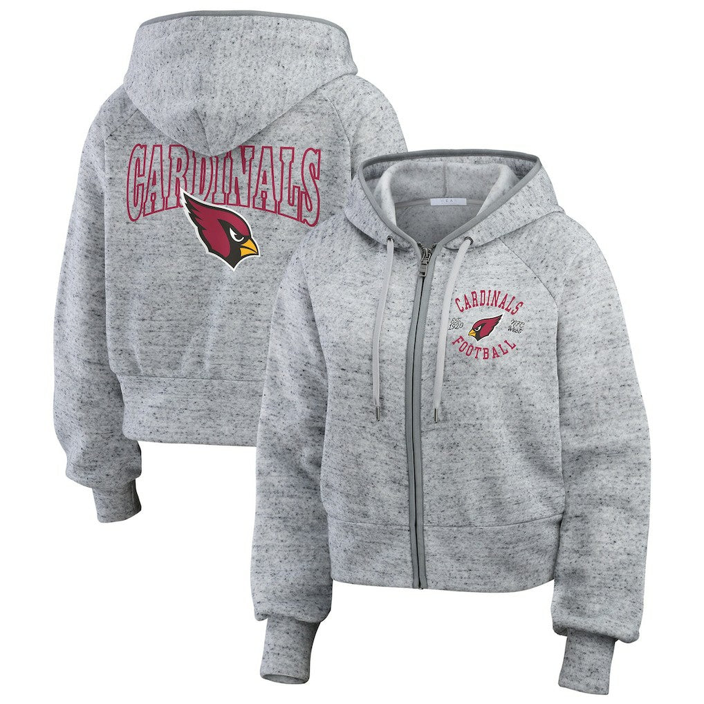 Arizona Cardinals WEAR by Erin Andrews Women's Speckled Fleece Cropped Full-Zip Hoodie - Heather Gray Hoodies