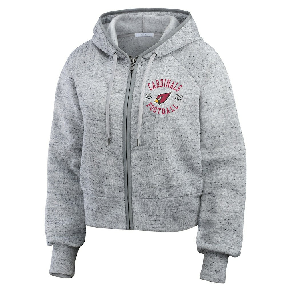Arizona Cardinals WEAR by Erin Andrews Women's Speckled Fleece Cropped Full-Zip Hoodie - Heather Gray Hoodies