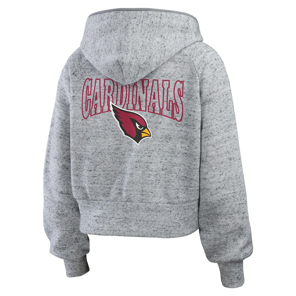 Arizona Cardinals WEAR by Erin Andrews Women's Speckled Fleece Cropped Full-Zip Hoodie - Heather Gray Hoodies