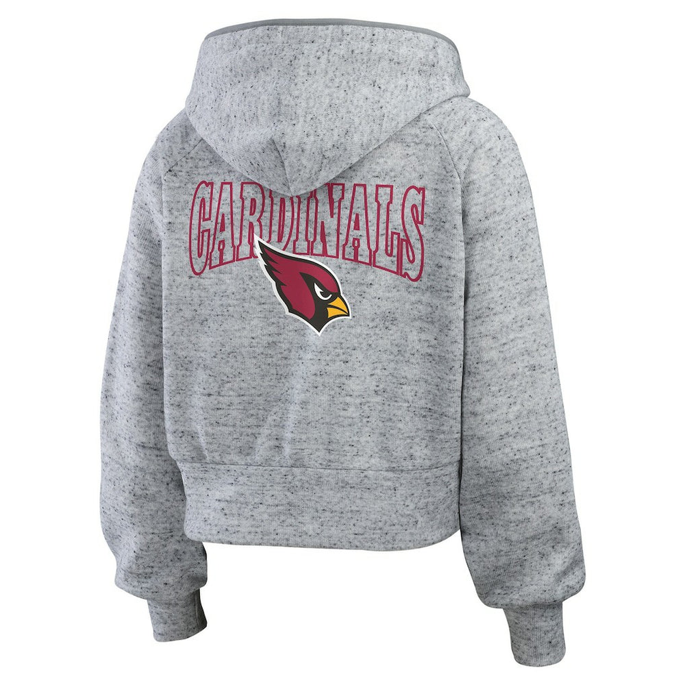Arizona Cardinals WEAR by Erin Andrews Women's Speckled Fleece Cropped Full-Zip Hoodie - Heather Gray Hoodies