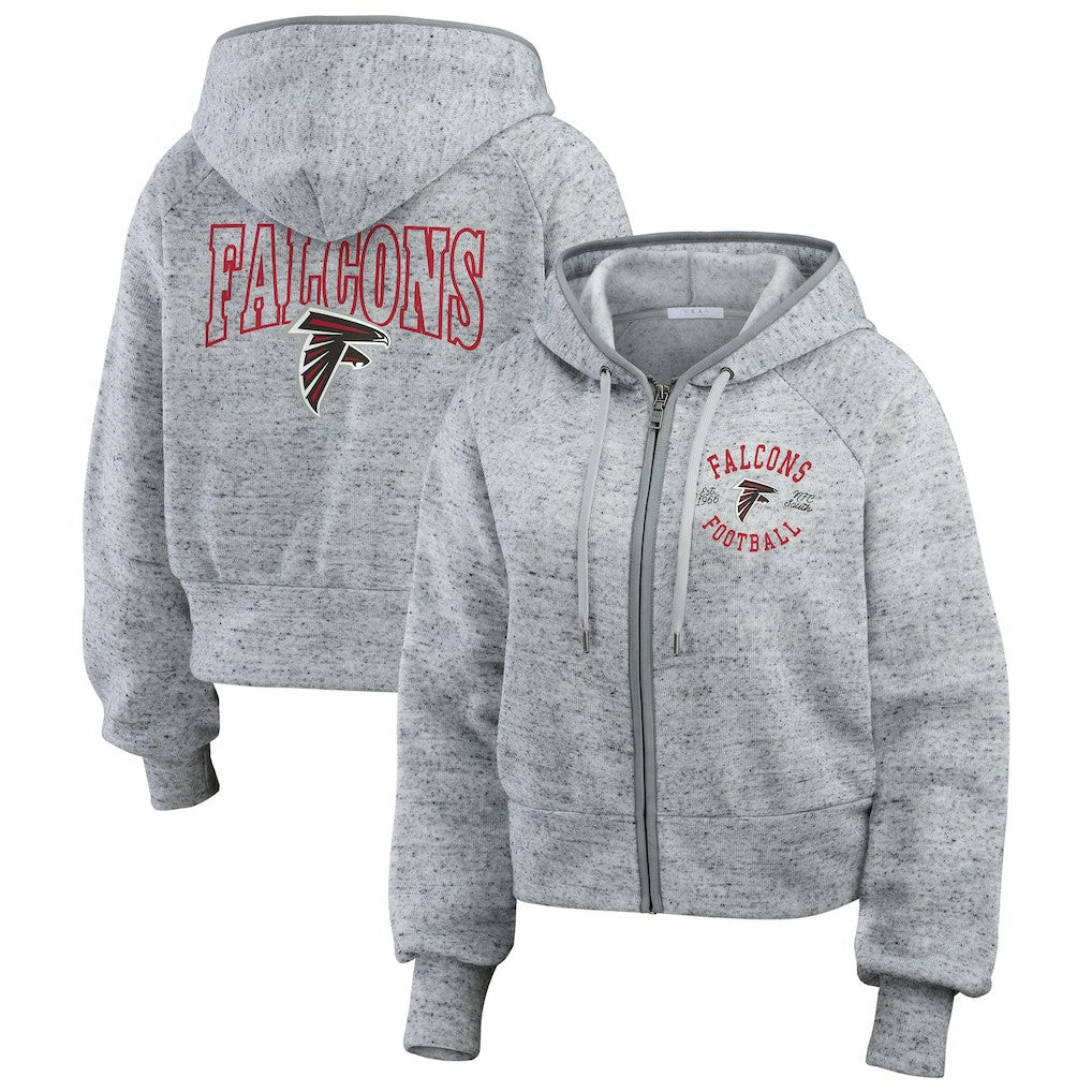 Atlanta Falcons WEAR by Erin Andrews Women's Speckled Fleece Cropped Full-Zip Hoodie - Heather Gray Hoodies