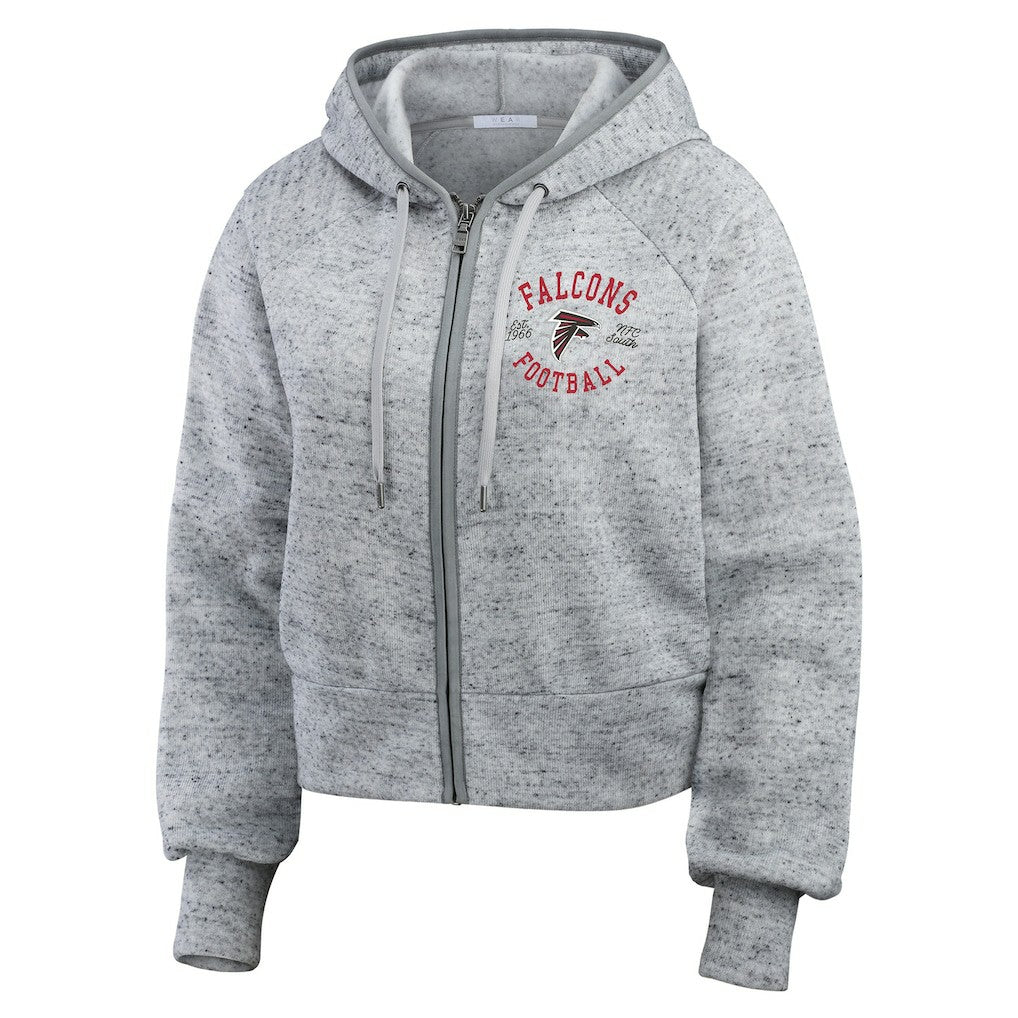Atlanta Falcons WEAR by Erin Andrews Women's Speckled Fleece Cropped Full-Zip Hoodie - Heather Gray Hoodies