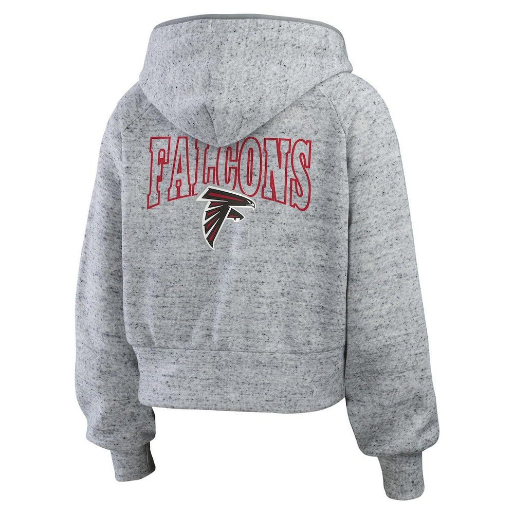 Atlanta Falcons WEAR by Erin Andrews Women's Speckled Fleece Cropped Full-Zip Hoodie - Heather Gray Hoodies