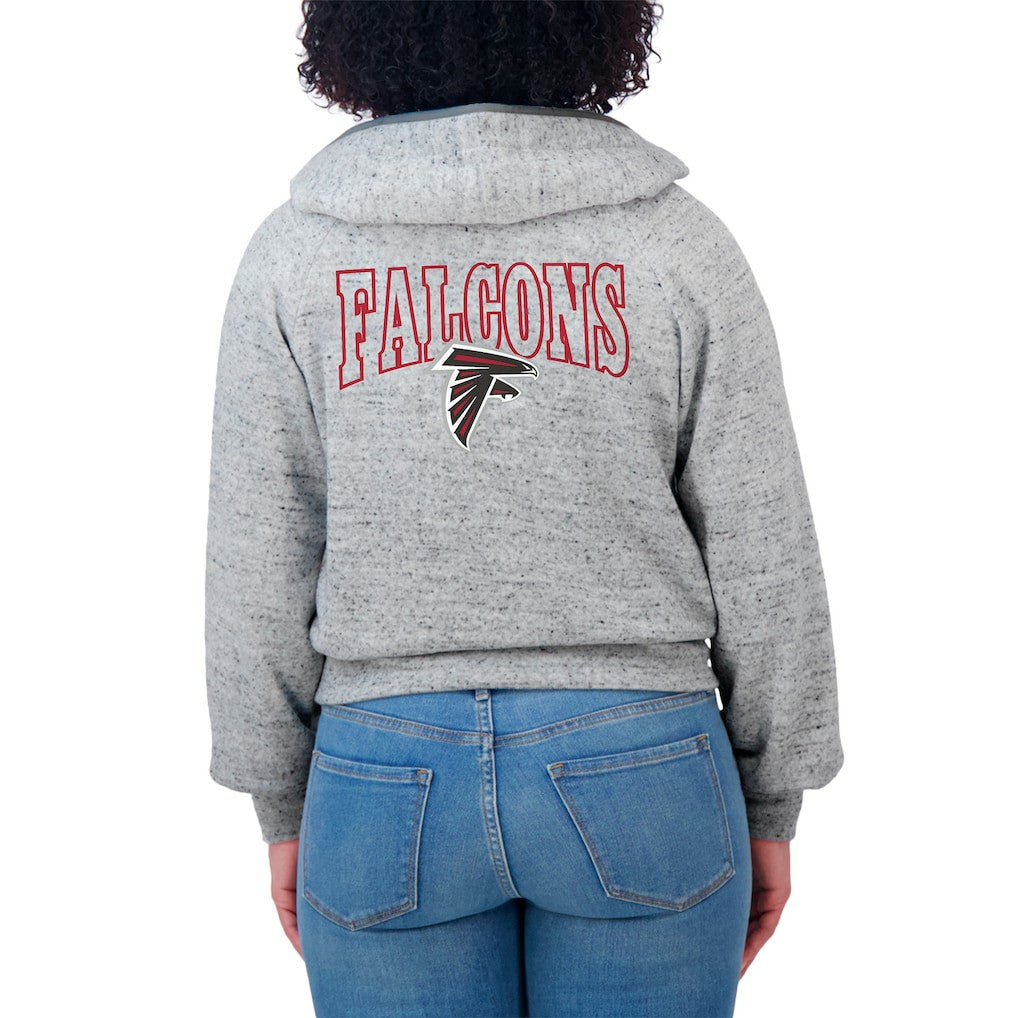 Atlanta Falcons WEAR by Erin Andrews Women's Speckled Fleece Cropped Full-Zip Hoodie - Heather Gray Hoodies