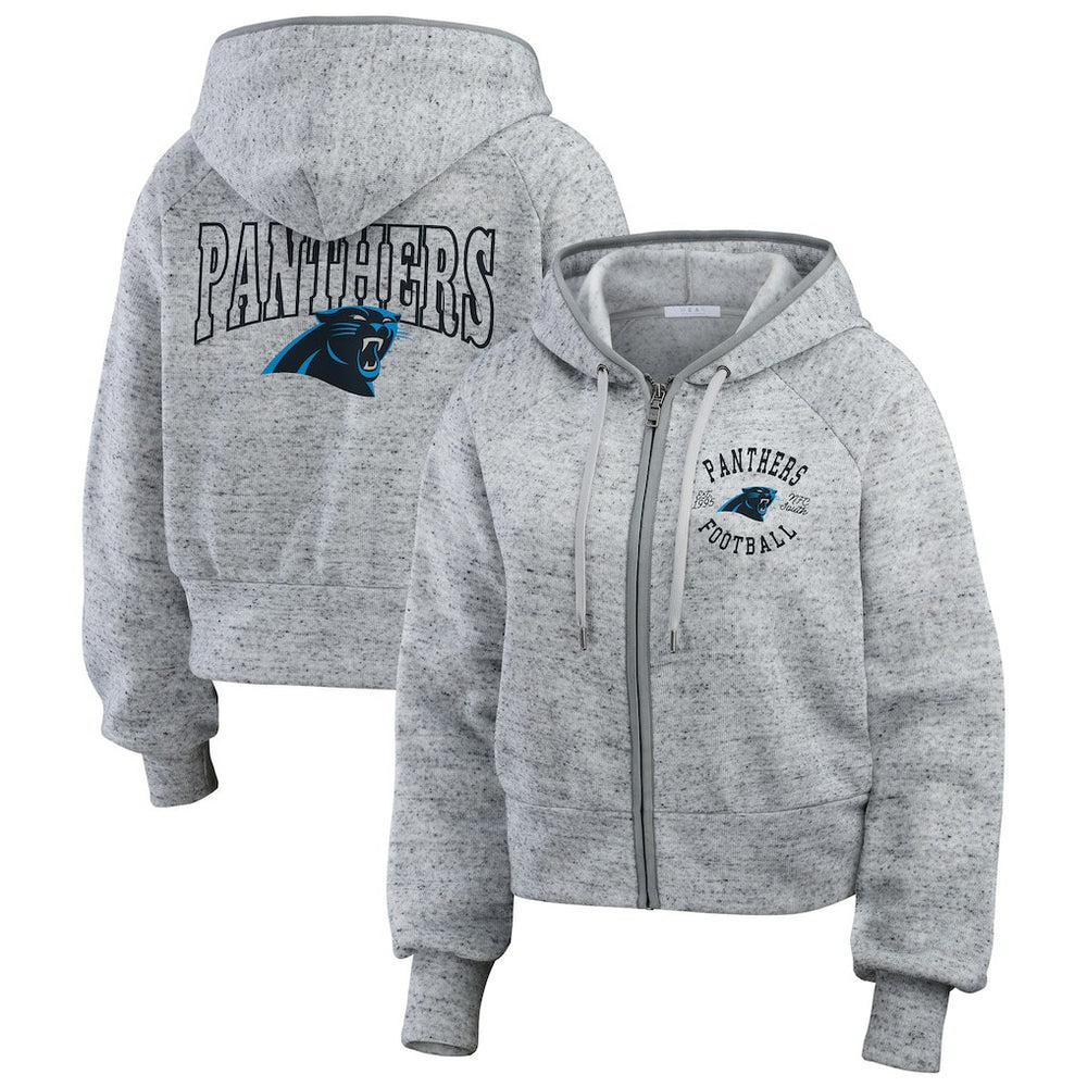 Carolina Panthers WEAR by Erin Andrews Women's Speckled Fleece Cropped Full-Zip Hoodie - Heather Gray Hoodies