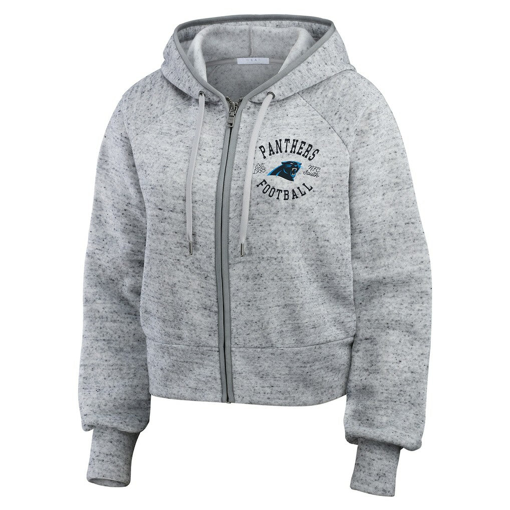 Carolina Panthers WEAR by Erin Andrews Women's Speckled Fleece Cropped Full-Zip Hoodie - Heather Gray Hoodies