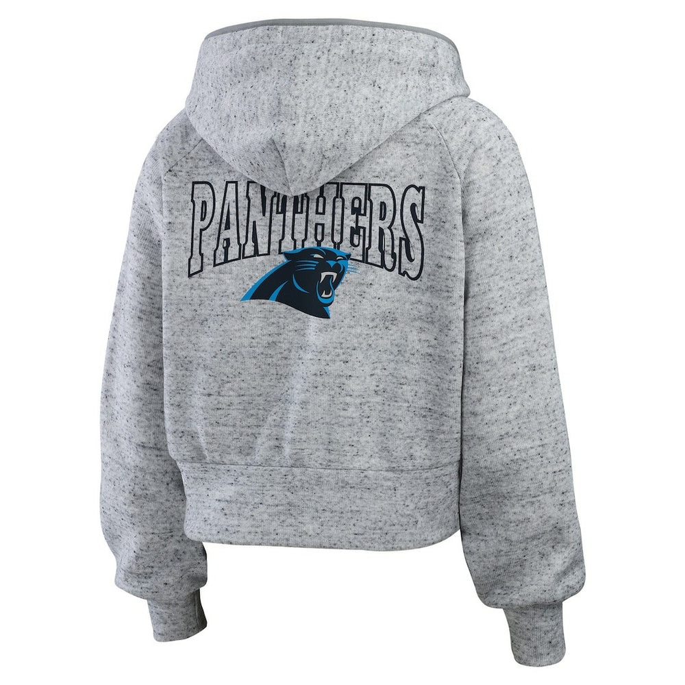 Carolina Panthers WEAR by Erin Andrews Women's Speckled Fleece Cropped Full-Zip Hoodie - Heather Gray Hoodies