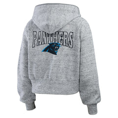 Carolina Panthers WEAR by Erin Andrews Women's Speckled Fleece Cropped Full-Zip Hoodie - Heather Gray Hoodies