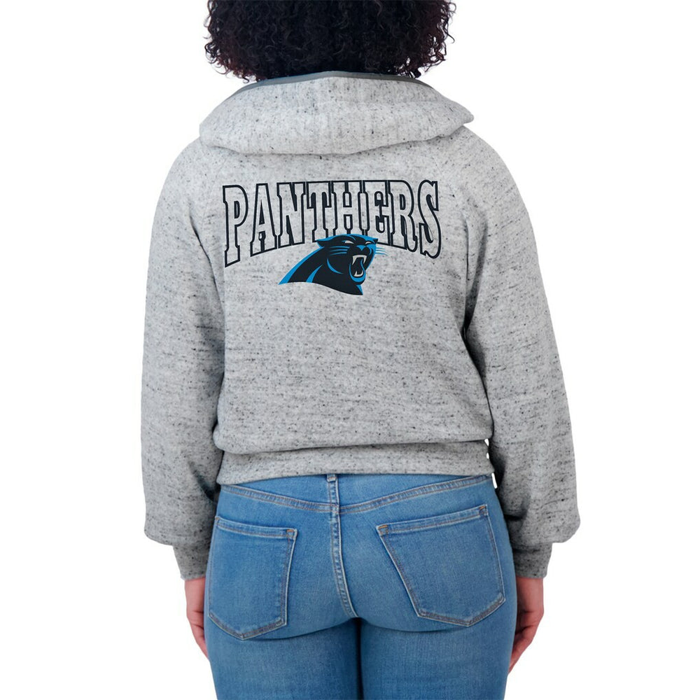 Carolina Panthers WEAR by Erin Andrews Women's Speckled Fleece Cropped Full-Zip Hoodie - Heather Gray Hoodies