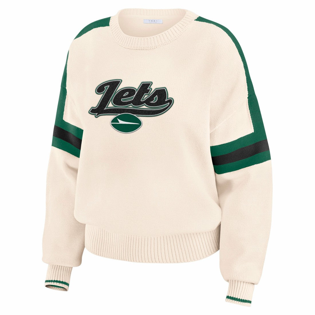 New York Jets WEAR by Erin Andrews Women's Stripe Pullover Sweater - Cream Pullover