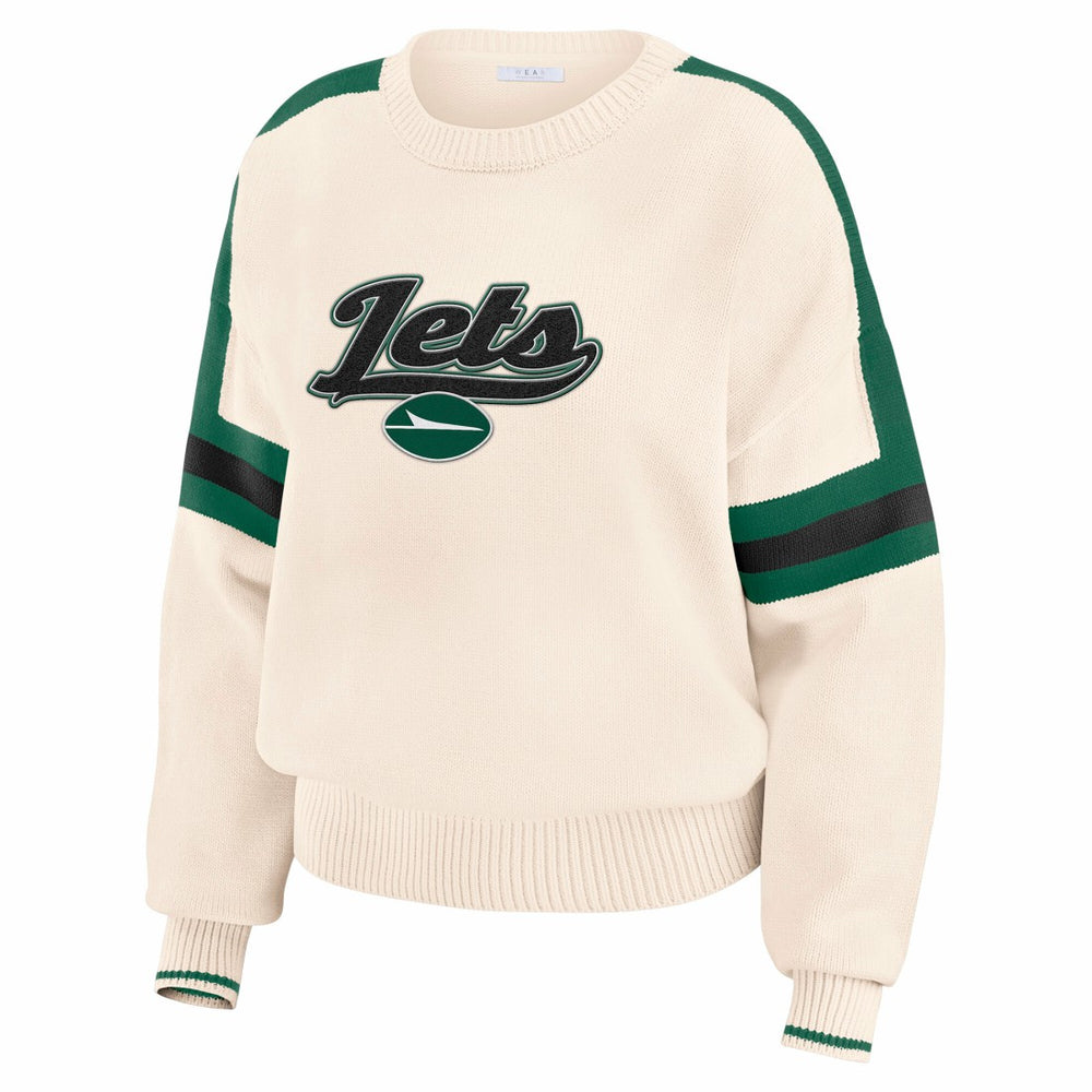 New York Jets WEAR by Erin Andrews Women's Stripe Pullover Sweater - Cream Pullover