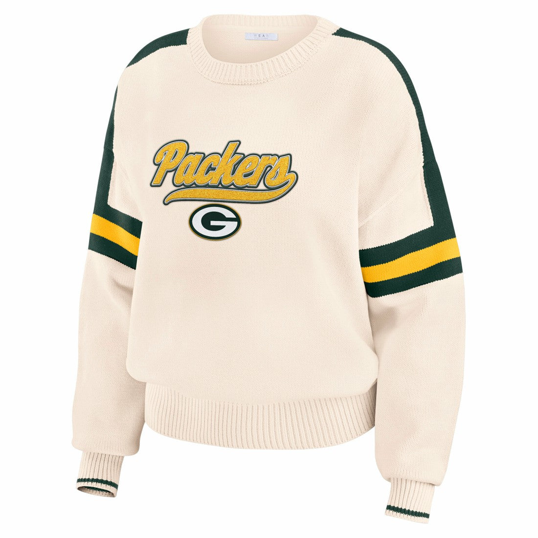 Green Bay Packers WEAR by Erin Andrews Women's Stripe Pullover Sweater - Cream Pullover