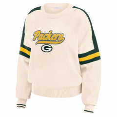 Green Bay Packers WEAR by Erin Andrews Women's Stripe Pullover Sweater - Cream Pullover