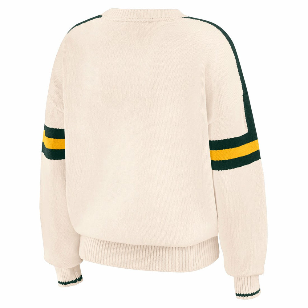 Green Bay Packers WEAR by Erin Andrews Women's Stripe Pullover Sweater - Cream Pullover