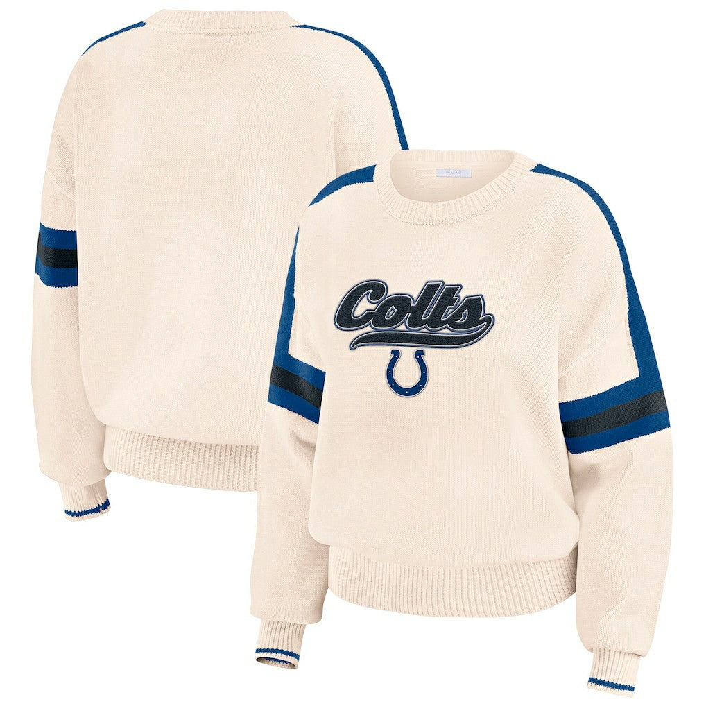 Indianapolis Colts WEAR by Erin Andrews Women's Stripe Pullover Sweater - Cream Pullover