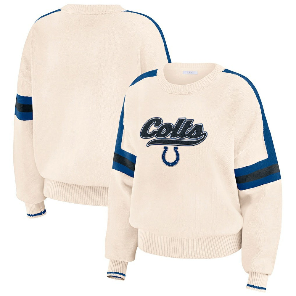 Indianapolis Colts WEAR by Erin Andrews Women's Stripe Pullover Sweater - Cream Pullover