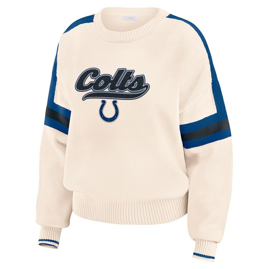 Indianapolis Colts WEAR by Erin Andrews Women's Stripe Pullover Sweater - Cream Pullover