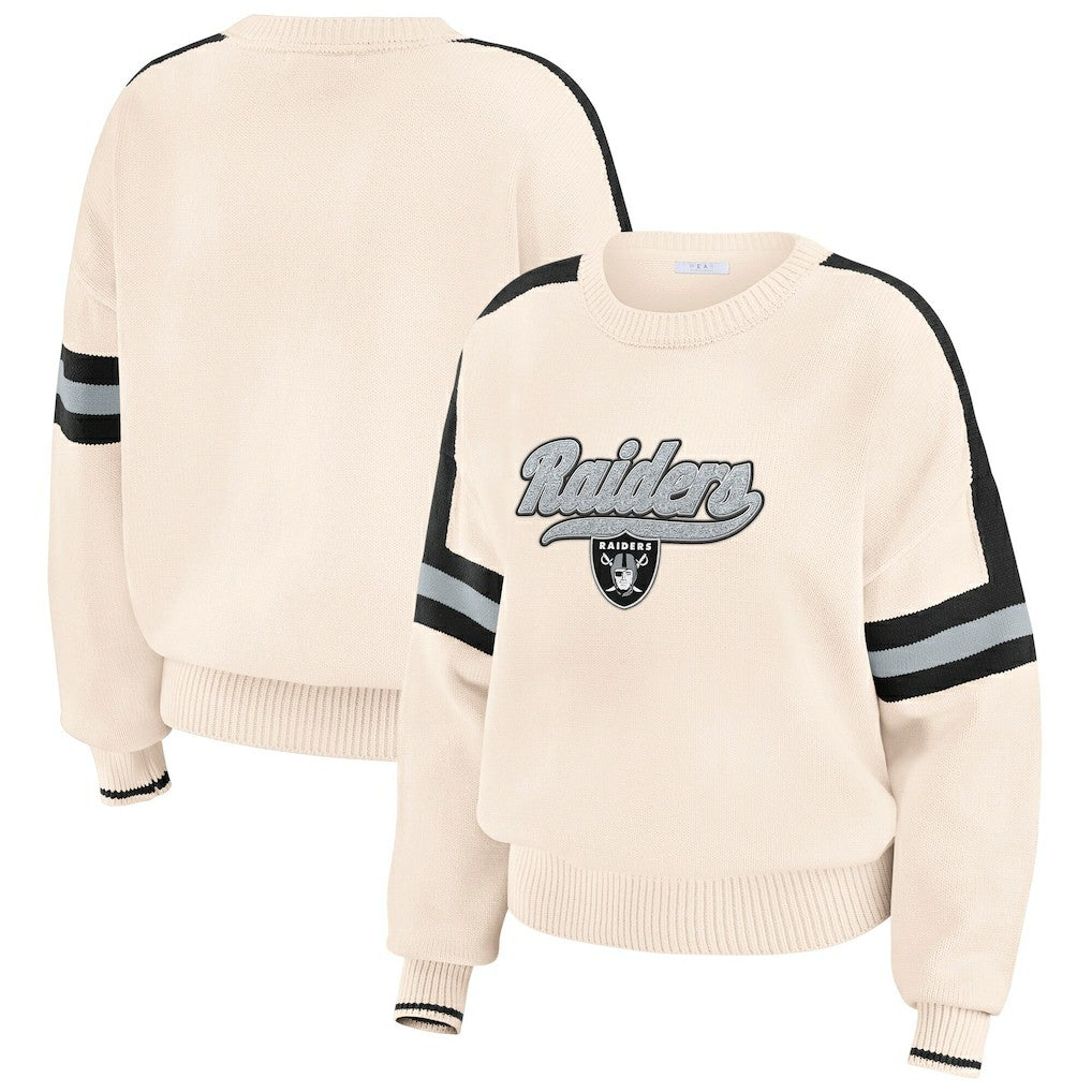 Las Vegas Raiders WEAR by Erin Andrews Women's Stripe Pullover Sweater - Cream Pullover