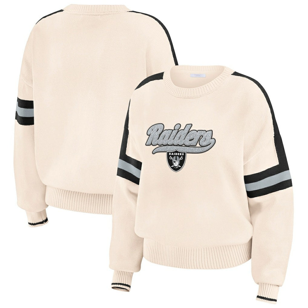Las Vegas Raiders WEAR by Erin Andrews Women's Stripe Pullover Sweater - Cream Pullover