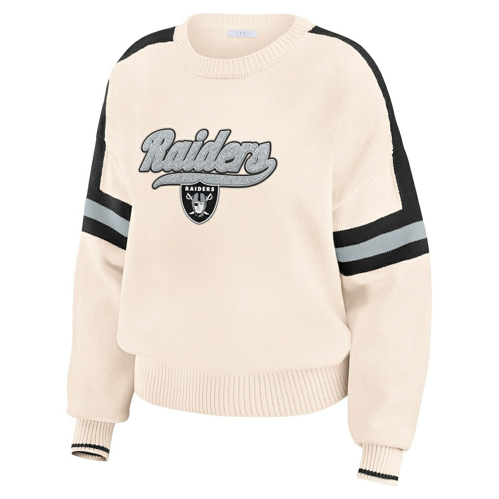 Las Vegas Raiders WEAR by Erin Andrews Women's Stripe Pullover Sweater - Cream Pullover