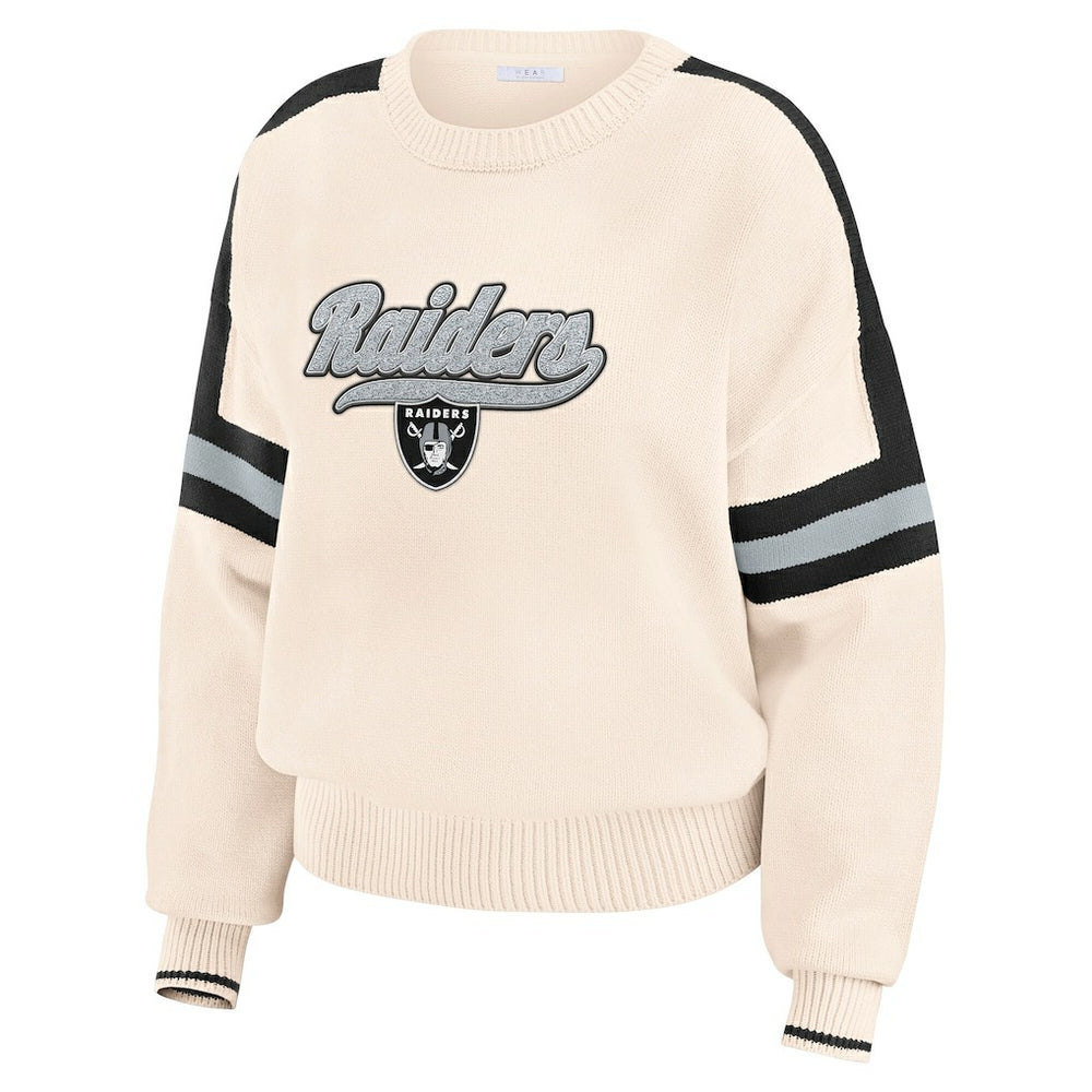 Las Vegas Raiders WEAR by Erin Andrews Women's Stripe Pullover Sweater - Cream Pullover