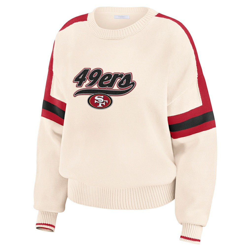 San Francisco 49ers WEAR by Erin Andrews Women's Stripe Pullover Sweater - Cream Pullover