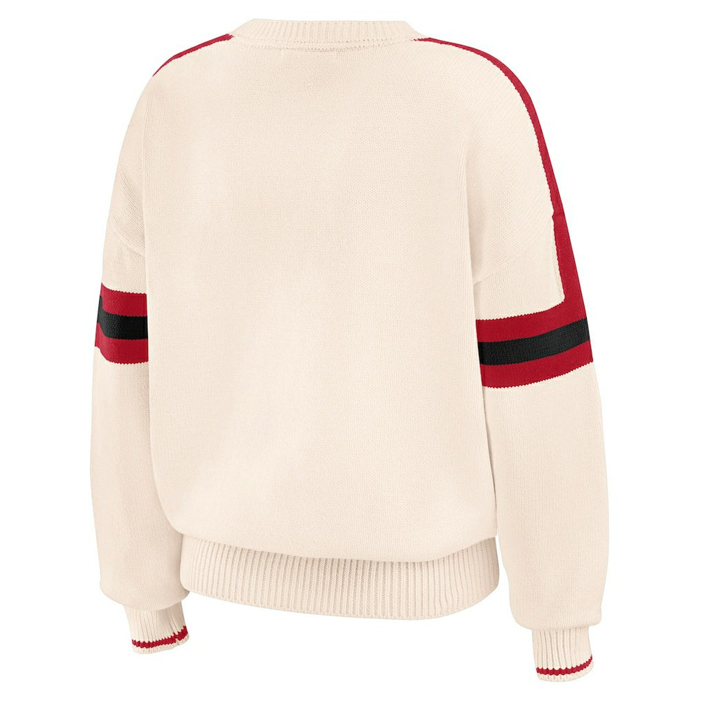 San Francisco 49ers WEAR by Erin Andrews Women's Stripe Pullover Sweater - Cream Pullover
