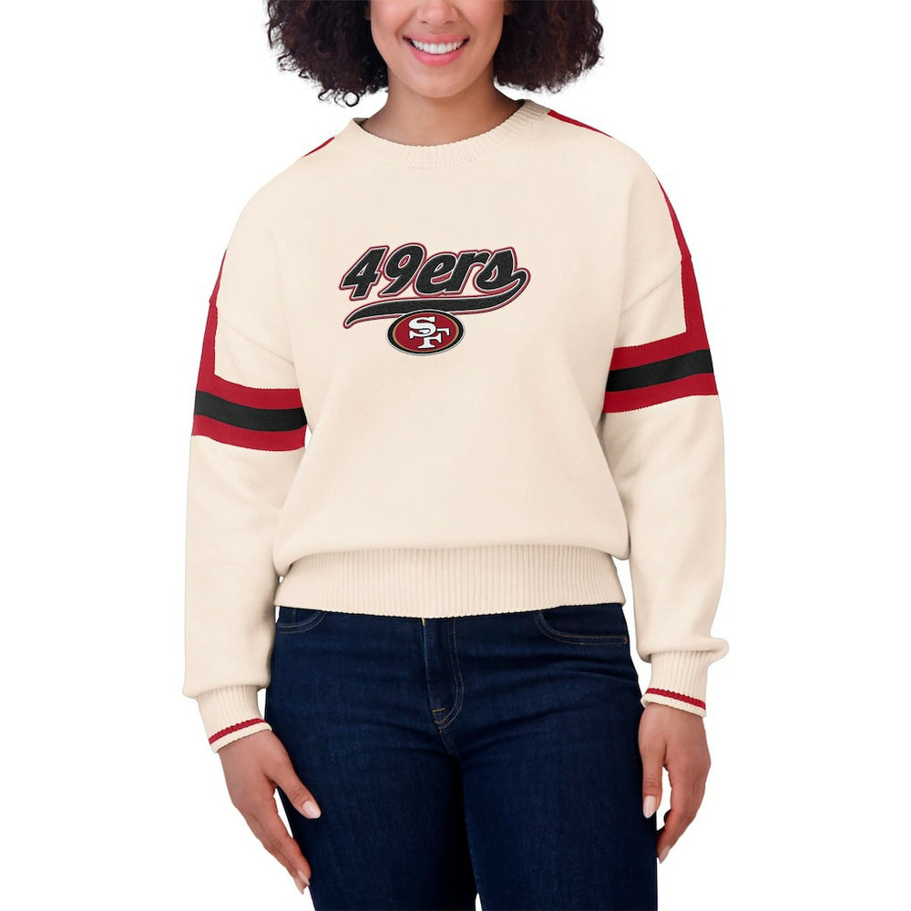 San Francisco 49ers WEAR by Erin Andrews Women's Stripe Pullover Sweater - Cream Pullover