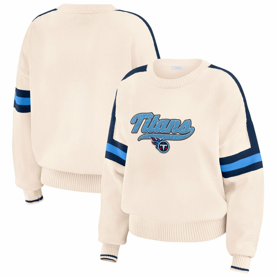 Tennessee Titans WEAR by Erin Andrews Women's Stripe Pullover Sweater - Cream Pullover