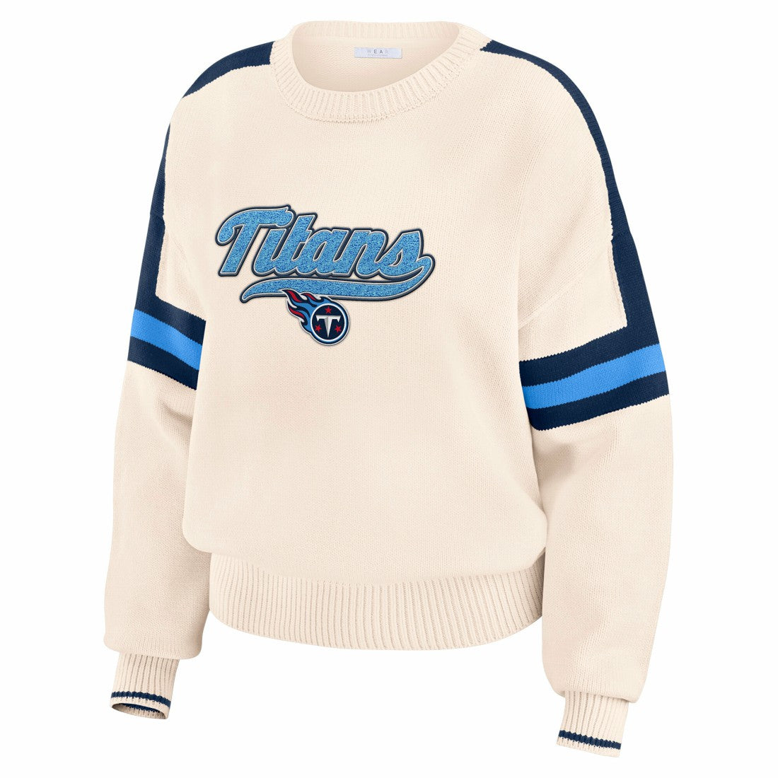 Tennessee Titans WEAR by Erin Andrews Women's Stripe Pullover Sweater - Cream Pullover
