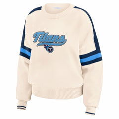 Tennessee Titans WEAR by Erin Andrews Women's Stripe Pullover Sweater - Cream Pullover