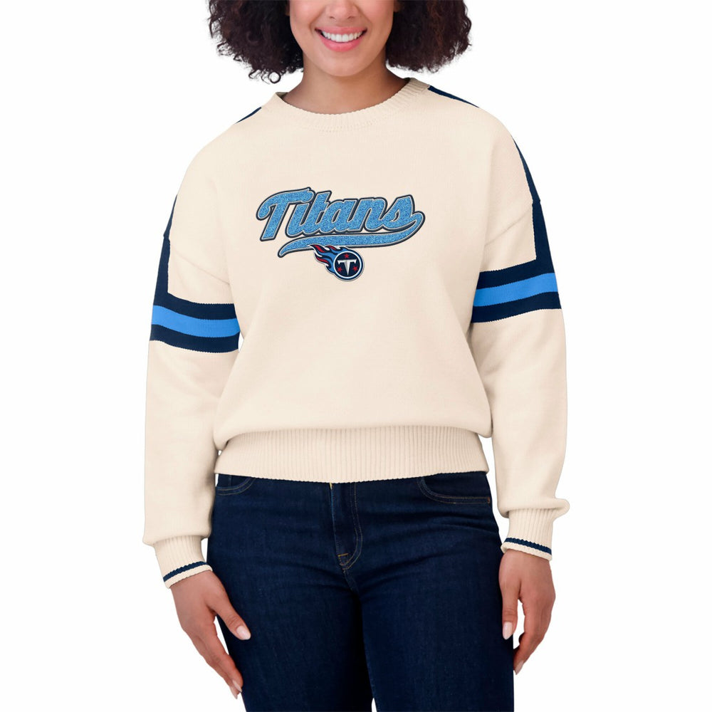Tennessee Titans WEAR by Erin Andrews Women's Stripe Pullover Sweater - Cream Pullover