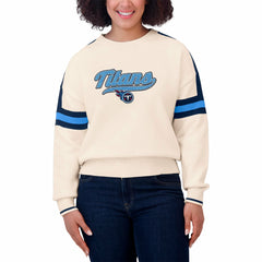 Tennessee Titans WEAR by Erin Andrews Women's Stripe Pullover Sweater - Cream Pullover
