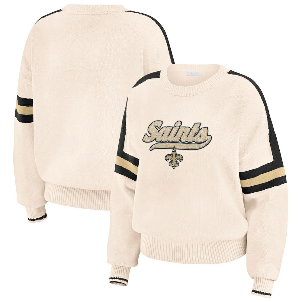 New Orleans Saints WEAR by Erin Andrews Women's Stripe Pullover Sweater - Cream Pullover