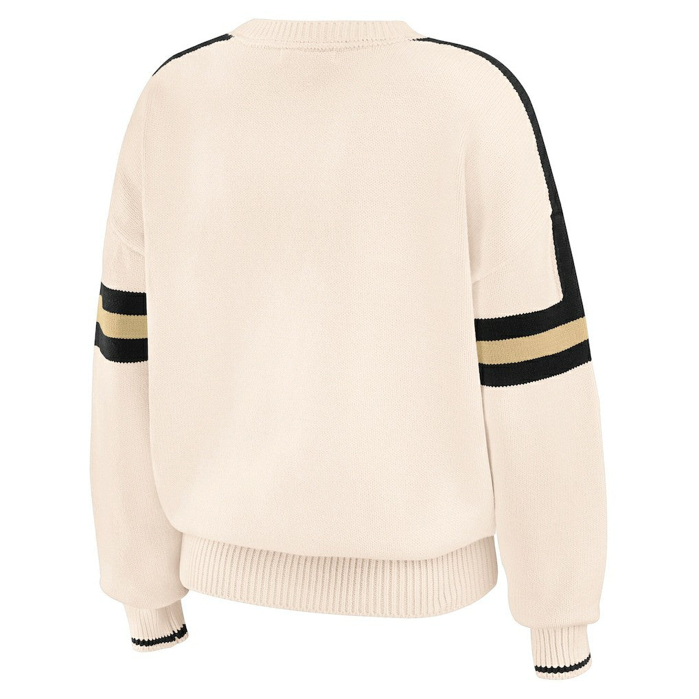New Orleans Saints WEAR by Erin Andrews Women's Stripe Pullover Sweater - Cream Pullover
