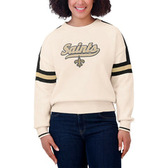 New Orleans Saints WEAR by Erin Andrews Women's Stripe Pullover Sweater - Cream Pullover