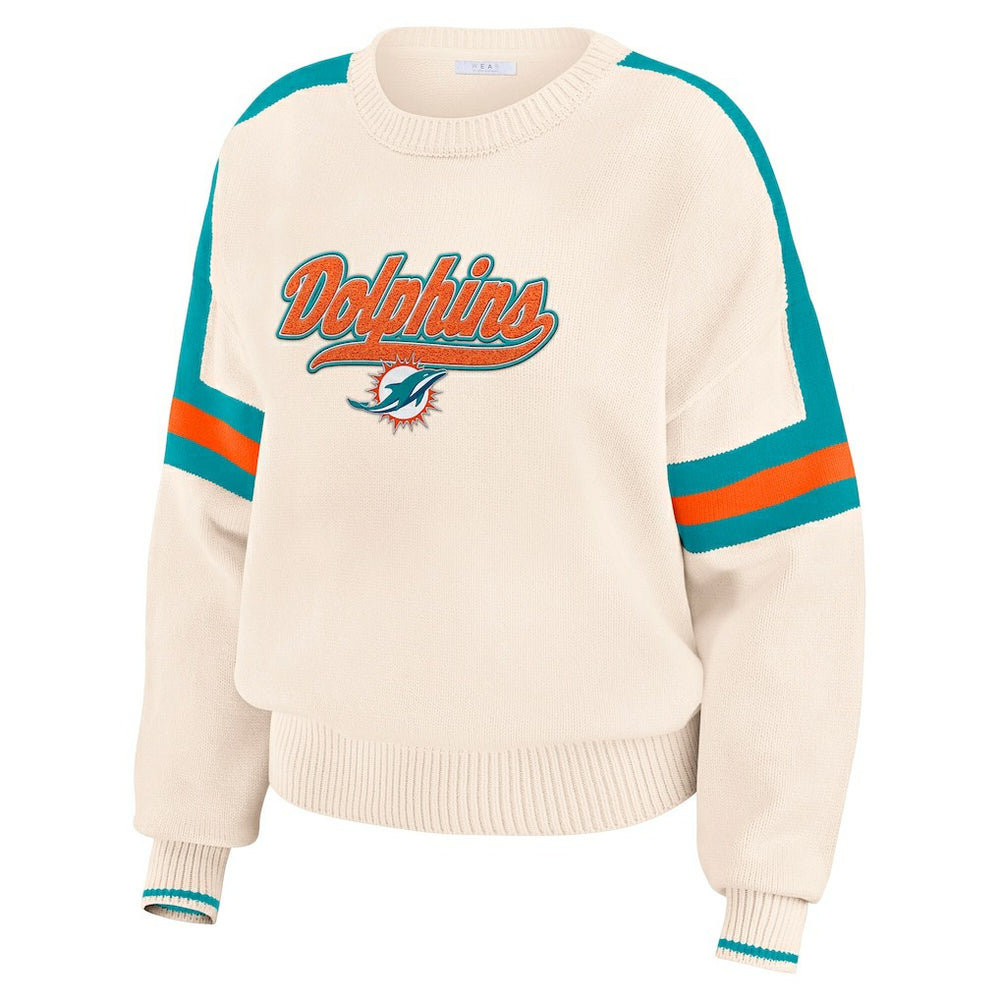 Miami Dolphins WEAR by Erin Andrews Women's Stripe Pullover Sweater - Cream Pullover